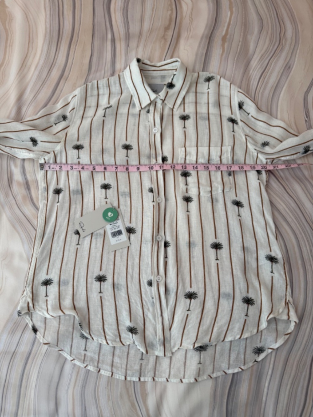 RAILS Charli Linen Blend Long Sleeve Button Front Shirt Ivory Stripe Palms Sz XS - Picture 12 of 16